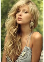 Long Blonde Wavy Remy Human Hair Wigs 