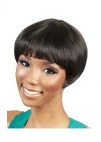 New Short Straight Black Full Bang African American Wigs for Women 8 Inch 