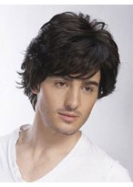 Short Wavy Full Lace Remy Human Hair Mens Wig 
