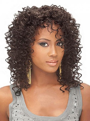 Discount Medium Curly No Bang African American Lace Wigs For Women 14 Inch