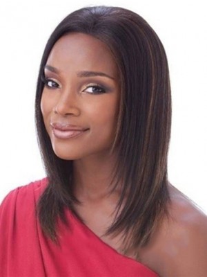 Exquisite Medium Straight African American Lace Wigs For Women 14 Inch