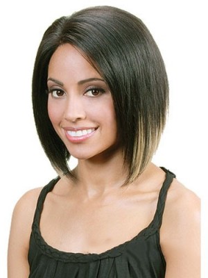 Short Straight Black No Bang African American Lace Wigs For Women 10 Inch