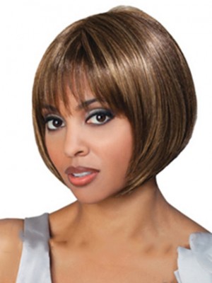 Ancient Short Straight Brown Full Bang African American Wigs