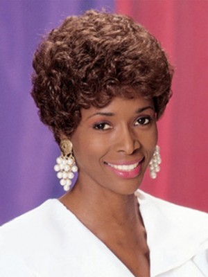 Online Short Curly Brown Full Bang African American Wigs