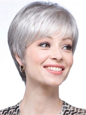 Straight Synthetic Short Lace Front Grey Wig