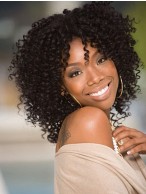Curly Black Shoulder Length Remy Hair Wigs