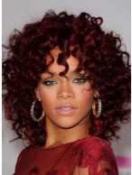 Rihanna Red Curly Synthetic Wigs