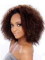 New Medium Curly Brown No Bang African American Lace Wigs for Women 12 Inch