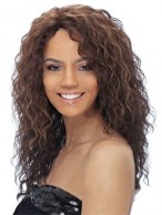 Sweet Long Curly Brown No Bang African American Lace Wigs for Women 18 Inch