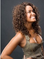 Trendy Medium Curly Brown No Bang African American Lace Wigs for Women