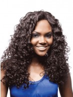Popurlar Long Curly Black No Bang African American Lace Wigs for Women