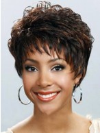 New Impressive Short Curly Brown Side Bang African American Lace Wigs for Women