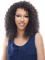 Prevailing Medium Curly Brown No Bang African American Lace Wigs for Women
