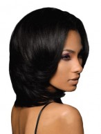 Quality Wig Straight Black No Bang African American Lace Wigs for Women 12 Inch