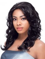  Medium Wavy Black No Bang African American Lace Wigs for Women 14 Inch