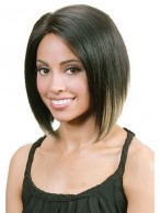 Short Straight Black No Bang African American Lace Wigs for Women 10 Inch