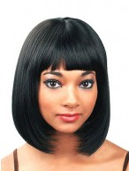 Perfect Short Straight Black Full Bang African American Wigs