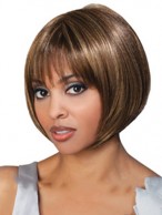 Ancient Short Straight Brown Full Bang African American Wigs