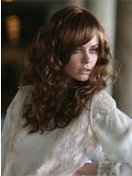Marvelous Long Curly Brown Full Bang African American Wigs