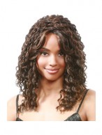 Best Medium Curly Brown Side Bang African American Lace Wigs