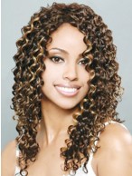 Wonderful Long Curly Brown No Bang African American Lace Wigs