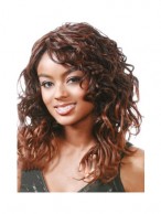 Cheap Colored Medium Curly Brown Side Bang African American Lace Wigs
