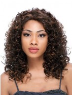 Newest Medium Curly Brown No Bang African American Lace Wigs