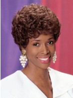 Online Short Curly Brown Full Bang African American Wigs