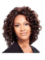 New Glamourous Medium Curly No Bang African American Lace Wigs for Women 12 Inch