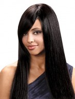 Brazil Long Straight Black Full Bang African American Wigs for Women