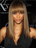 Fancy Long Straight Brown African American Wigs