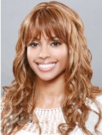 Chic Long Wavy Blonde Full Bang African American Wigs