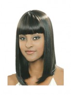 Fabulous Medium Straight Black Full Bang African American Wigs