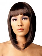 Delicate Medium Straight Brown Full Bang African American Wigs