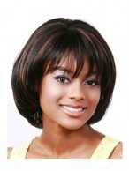 Inexpensive Short Straight Black Full Bang African American Wigs for Women 10 Inch