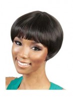 New Short Straight Black Full Bang African American Wigs for Women 8 Inch