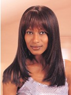 Shinning Long Straight Brown Full Bang African American Wigs