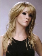 Online Wigs Long Wavy Blonde Full Bang African American Wigs