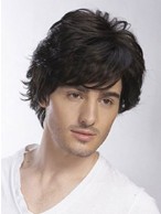 Short Wavy Full Lace Remy Human Hair Mens Wig