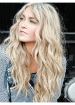 Fashion Style Long Wavy Human Hair Wigs 