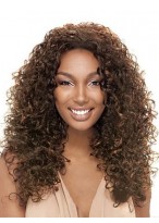 European Style Long Curly Brown No Bang African American Lace Wigs for Women 18 Inch 