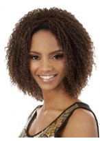 Adjustable Short Curly Brown No Bang African American Lace Wigs for Women 