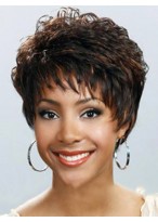 New Impressive Short Curly Brown Side Bang African American Lace Wigs for Women 