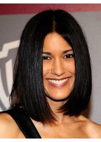 Up-to-date Medium Straight Black African American Full Lace Wigs for Women 
