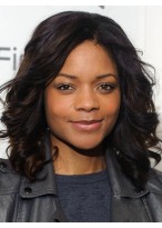Mysterious Medium Curly Sepia African American Lace Wigs 
