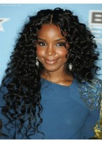 Stylish Long 24 Inch Curly Black African American Lace Wigs 