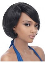 Online Short Straight Black Side Bang African American Lace Wigs for Women 