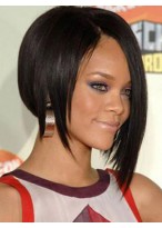 Shining Short Straight Black African American Lace Wigs for Women 10 Inch 