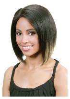 Short Straight Black No Bang African American Lace Wigs for Women 10 Inch 