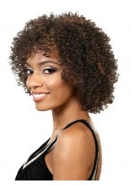 Fashion Short Curly Brown Side Bang African American Lace Wigs 